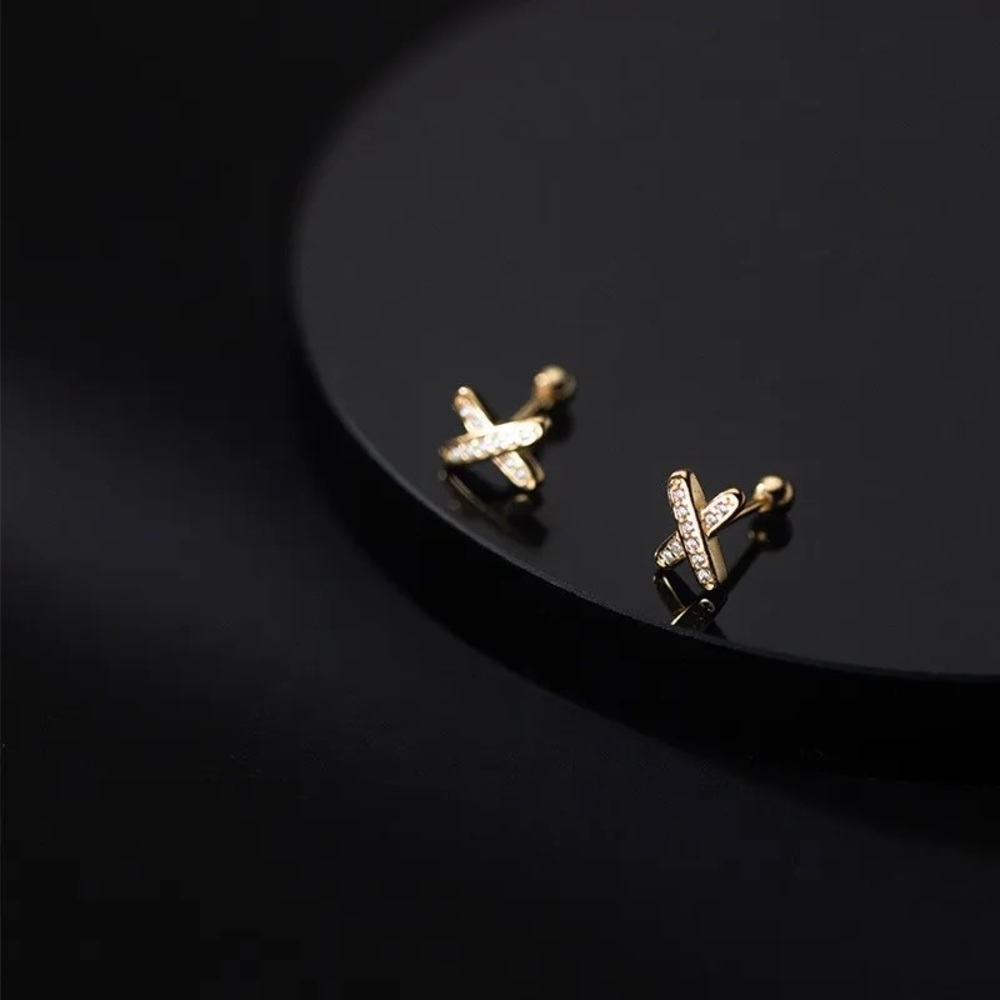 NWOT 18K Gold Crystal Small Letter x Stud Earrings